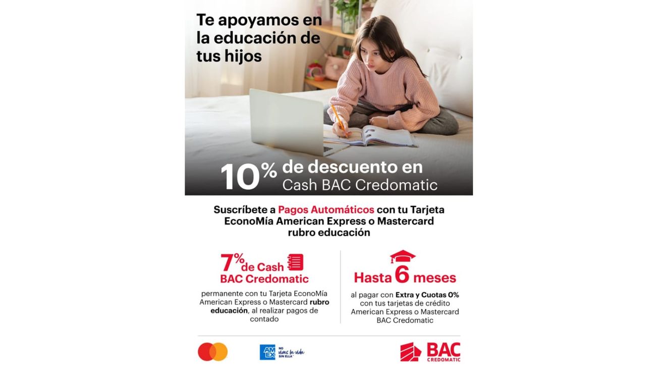 BAC Credomatic apoya la educación con excelentes beneficios y descuentos a través de sus tarjetas de crédito